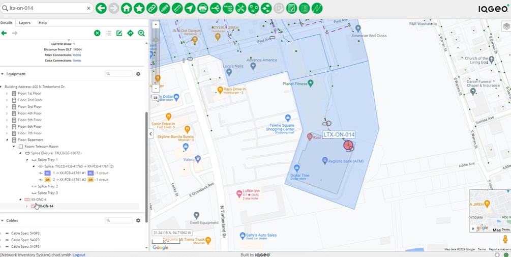IQGeoネットワークマネージャー 電気通信用同軸ケーブル MDUレイアウト