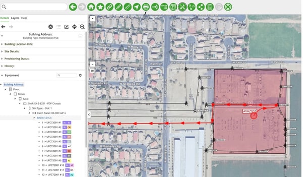 光ファイバーネットワーク資産の管理に使用される、IQGeoNetwork Manager Telecom スクリーンショット 